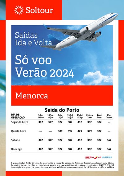 Catálogo Soltour em Vila Nova de Gaia | Só voo verão Menorca | 27/02/2024 - 09/09/2024