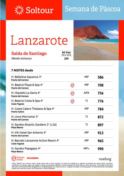 Promoções de Viagens | Semana de páscoa Lanzarote de Soltour | 27/02/2024 - 30/03/2024