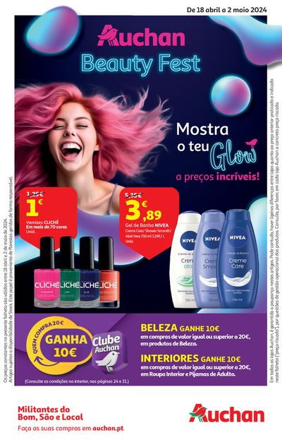 Promoções de Roupa, Sapatos e Acessórios em Ribeirão | Folheto Beleza+Interiores de Auchan | 18/04/2024 - 02/05/2024