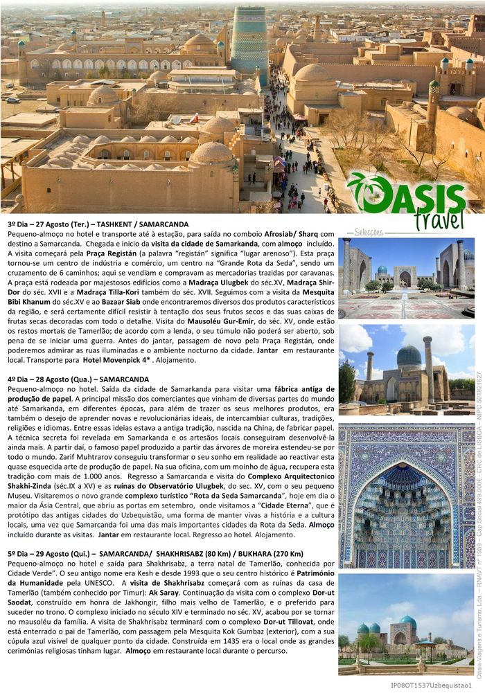 Catálogo Oasistravel | UZBEQUISTÃO | 25/08/2024 - 02/09/2024