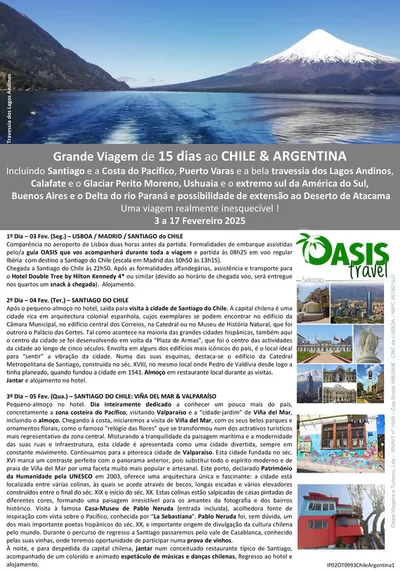 Promoções de Viagens | CHILE & ARGENTINA de Oasistravel | 03/02/2025 - 17/02/2025