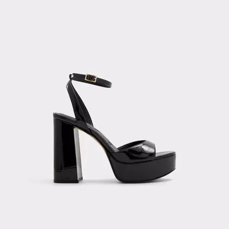 Oferta de Sandálias em verniz preto, salto em bloco com plataforma - VALORIA por 129,95€ em Aldo