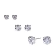 Oferta de Sterling Silver Cubic Zirconia Round Stud Earrings - 3MM, 4MM, 5MM por 11,49€ em Claire's