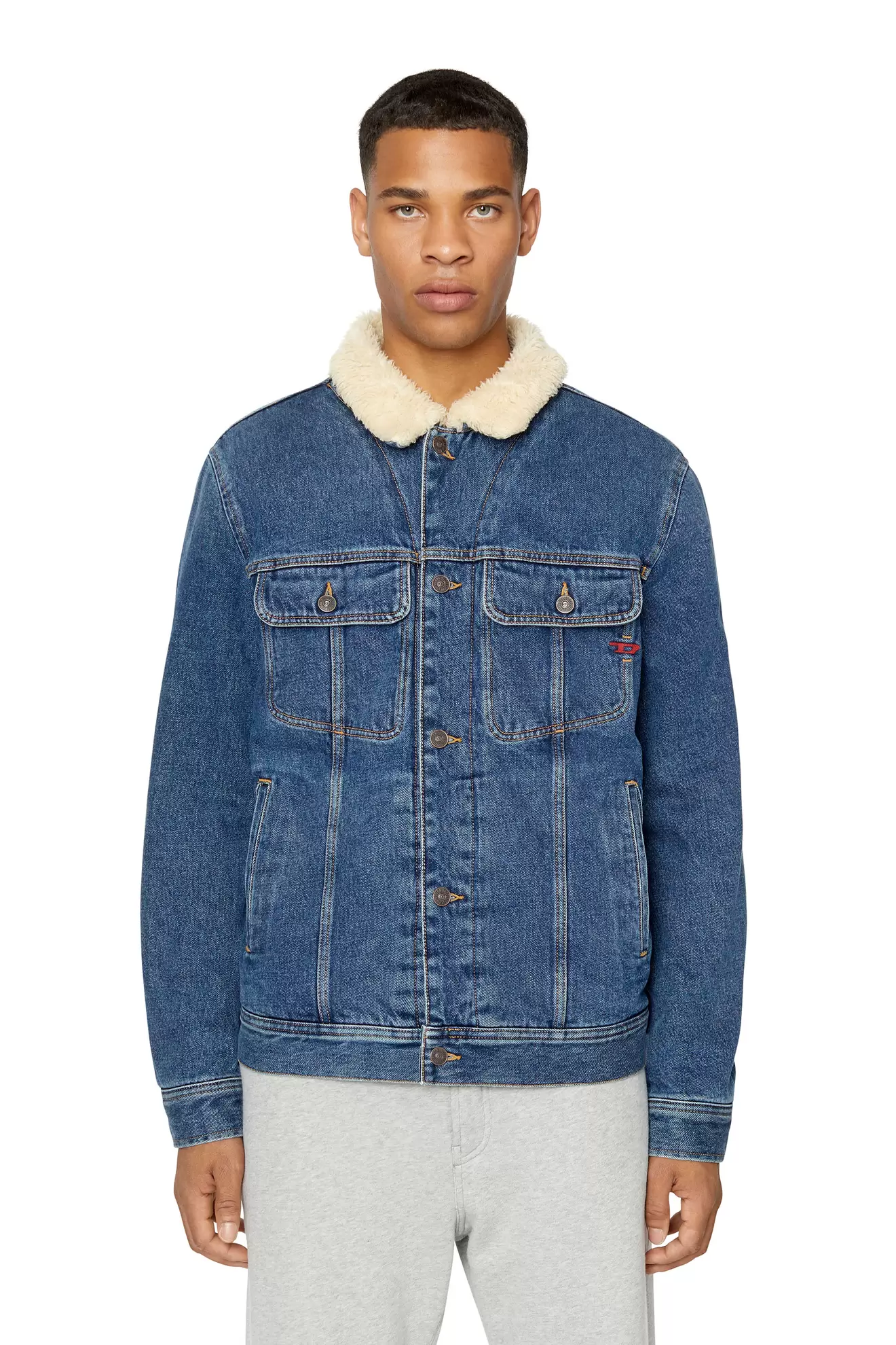 Oferta de Regular-fit teddy-lined trucker jacket por 225€ em Diesel