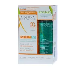 Oferta de A-Derma Protect AC Fluído Matificante FPS50+, 40 ml + Oferta Phys-AC Gel Espuma, 100 ml por 18,95€ em Farmácia Saude