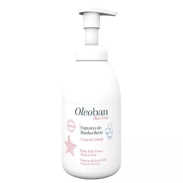 Oferta de Oleoban Skin First Espuma de banho corpo e cabelo para bebé, Recipiente multidose com bomba doseadora 500ml por 16,21€ em Farmácias Portuguesas