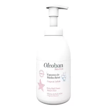 Oferta de Oleoban Skin First Espuma de banho corpo e cabelo para bebé, Recipiente multidose com bomba doseadora 500ml por 16,21€ em Farmácias Portuguesas