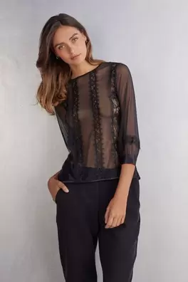 Oferta de Camisola de Manga Comprida em Renda e Tule Her Bea... por 39,9€ em Intimissimi