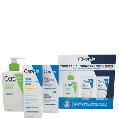 Oferta de CeraVe Exclusive Skincare Routine Simplified Set for Face Cleansing & Moisturising with Hyaluronic Acid, SPF & Niacinamide por 52,95€ em Look Fantastic