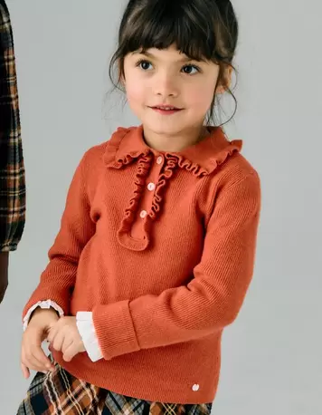 Oferta de Camisola de Malha Canelada com Folhos para Menina, Laranja por 15,99€ em Zippy