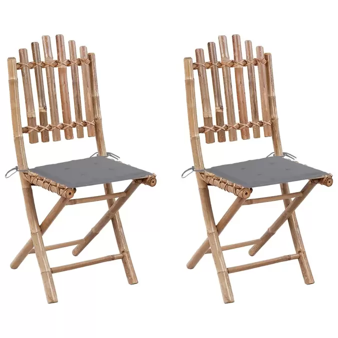 Oferta de VidaXL Cadeiras de jardim dobráveis c/ almofadões 2 pcs bambu por 111,99€ em VidaXL