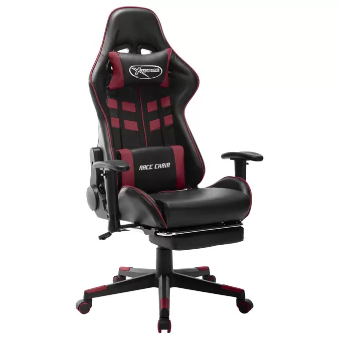 Oferta de VidaXL Cadeira gaming c/ apoio de pés couro art. preto/vermelho tinto por 175,99€ em VidaXL