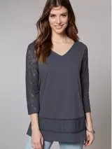 Oferta de Blusa evasê com renda semitransparente por 3,99€ em Venca