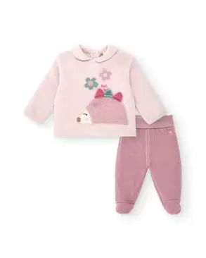 Oferta de Conjunto para meninas em rosa com desenho de ouriço e detalhes florais Coleção Hedgehog Forest por 42,99€ em Tuc Tuc