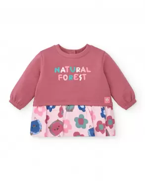 Oferta de Vestido moletom de menina rosa com babados e estampa floral coleção Hedgehog Forest por 29,99€ em Tuc Tuc