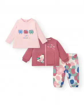 Oferta de Conjunto camiseta, jaqueta e calça rosa menina com ouriço e estampa de flores coleção Hedgehog Forest por 45,99€ em Tuc Tuc