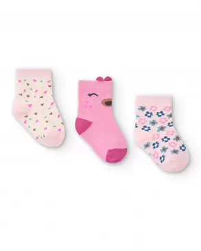 Oferta de Pack de 3 meias para menina em tons rosa e creme com desenhos divertidos coleção Hedgehog Forest por 12,99€ em Tuc Tuc