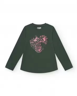 Oferta de Camiseta verde de manga larga con corazón estampado colección Rebel Dreamers por 11,99€ em Tuc Tuc