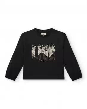 Oferta de Camiseta manga larga niña en negro con aplicación de lentejuelas colección The Land Of Ice por 16,99€ em Tuc Tuc