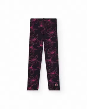 Oferta de Leggings infantil em preto com estampa floral rosa coleção Galactic Garden por 20,99€ em Tuc Tuc