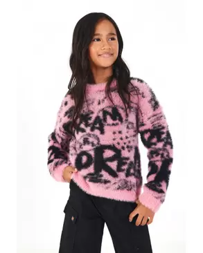 Oferta de Suéter com pele sintética e estampa graffiti na coleção Rebel Dreamers rosa e preto por 37,99€ em Tuc Tuc