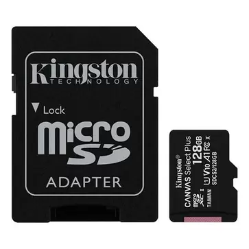 Oferta de Cartão Memória Kingston Canvas Select Plus microSDHC 128GB C10 A1 UHS-I c/ Adaptador SD por 9,9€ em Tek4life