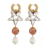 Oferta de Gold Plating Crystal Earrings w/ Glass Pearl & Painted Bead por 67€ em Pedra Dura