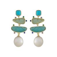 Oferta de Golden Earrings w/ Freshwater Pearls & Crystals & Quartz por 83€ em Pedra Dura