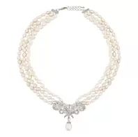 Oferta de Silver Plated Necklace w/ Freshwater Pearls & Zirconia por 210€ em Pedra Dura