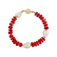 Oferta de Bracelet w/ Glass Pearls & Red Glass Beads por 52€ em Pedra Dura