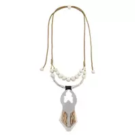 Oferta de Wood Necklace w/ Silver Plated & Printed Wood Pendant por 42€ em Pedra Dura