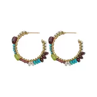 Oferta de Golden Earrings w/ Mother Of Pearl & Multicolored Natural Stones por 72€ em Pedra Dura