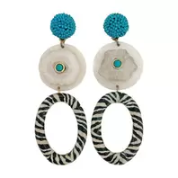 Oferta de Earrings w/ Natural White Stone & Zebra Pattern por 53€ em Pedra Dura