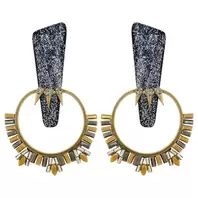 Oferta de Bronze & Black Earrings w/ Crystals & Glitter por 73€ em Pedra Dura