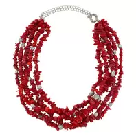 Oferta de Silver Plated Necklace w/ Red Stones & Grey Freshwater Pearls por 64€ em Pedra Dura