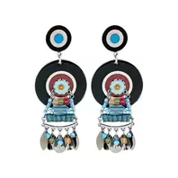 Oferta de Black Resin Earrings w/ Blue Bead Piece & Sequins por 53€ em Pedra Dura