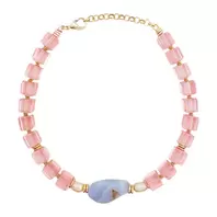 Oferta de Gold Plated Necklace w/ Glass Cristal& Pearls & Agate por 48€ em Pedra Dura