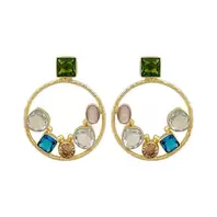 Oferta de Gold Plated Earrings w/ Peridot & Colorful Chalcedony por 54€ em Pedra Dura