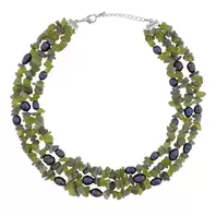 Oferta de Silver Plated Necklace w/ Green Natural Stones & Grey Freshwater Pearls por 54€ em Pedra Dura