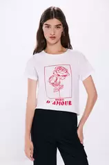 Oferta de T-shirt gráfica de algodão com manga arredondadas por 5,99€ em Springfield