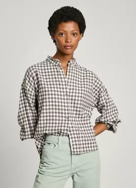 Oferta de CHECKED RUFFLE NECK BLOUSE por 79,9€ em Pepe Jeans