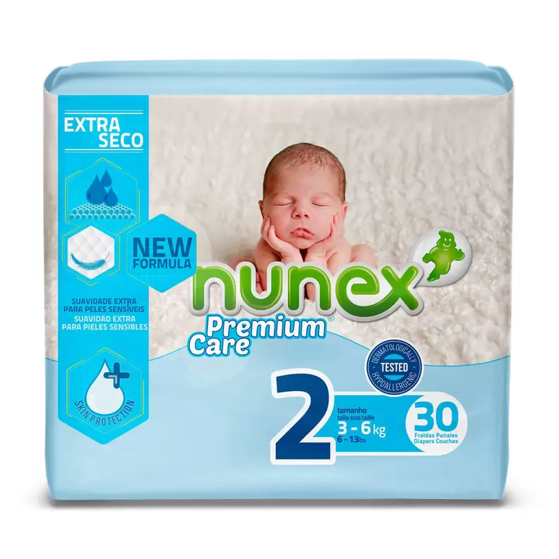 Oferta de Fraldas Premium Care Tamanho 2 (3-6kg) Nunex - 30 un por 5,99€ em Pingo Doce