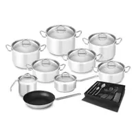 Oferta de TREM COZINHA INOX 9 PEÇAS NAUTILUS + OFERTA FAQUEIRO por 355,95€ em Pollux