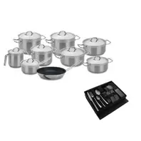 Oferta de TREM COZINHA INOX 9 PEÇAS TEJO + OFERTA FAQUEIRO por 327,95€ em Pollux