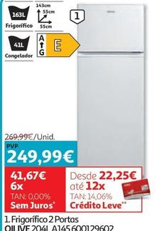 Oferta de Frigorifico 2 portas por 249,99€ em Auchan