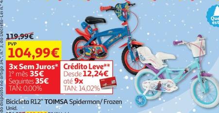 Oferta de Toimsa - Bicicleta R12" Spiderman/Frozen por 104,99€ em Auchan