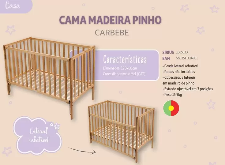 Oferta de Carbebé - Cama Madeira Pinho em Auchan