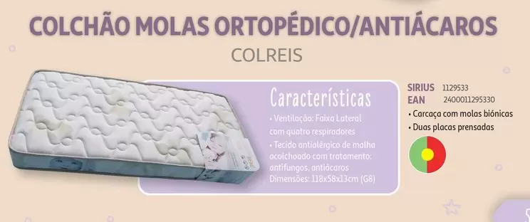 Oferta de Colreis - Colchão Molas Ortopedico/Antiácarosem Auchan