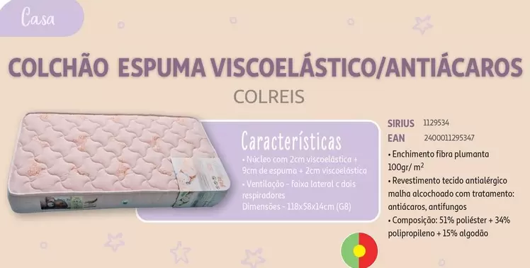 Oferta de Colreis - Colchão Espuma Viscoelástico/Antiácarosem Auchan