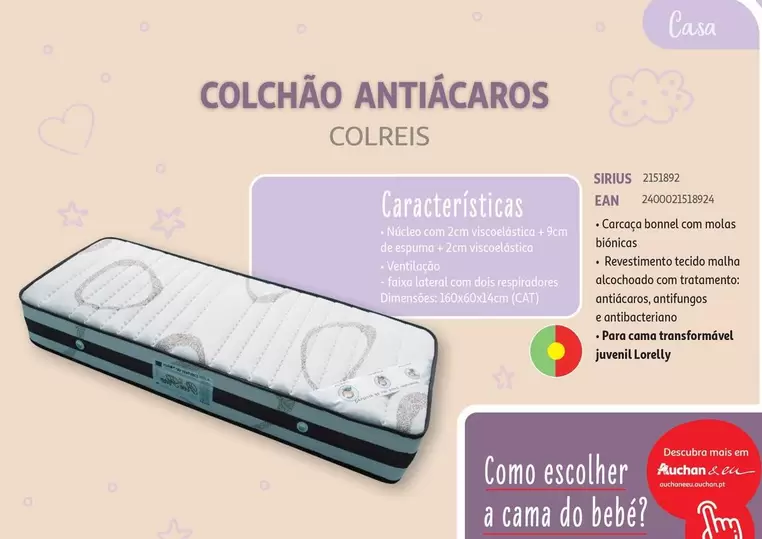 Oferta de Colreis - Colchão Anti-Ácaros em Auchan